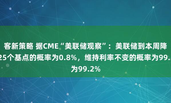 客新策略 据CME“美联储观察”：美联储到本周降息25个基点的概率为0.8%，维持利率不变的概率为99.2%